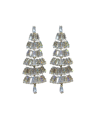 Baguette Crystal Christmas Tree Holiday Statement Earrings