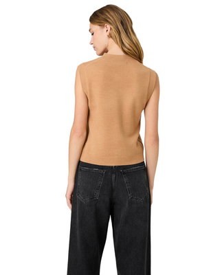 Babysoft Vertical Tick Crewneck Sleeveless Top- Camel
