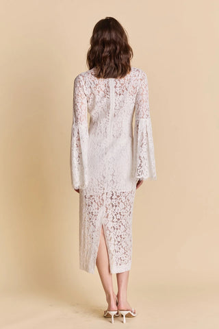 Lace Column Midi Dress- White