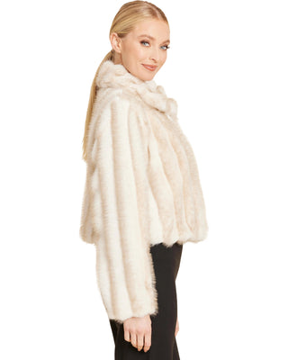 Faux Fur Zip Up Jacket- Creme Multi