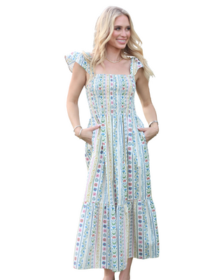 French Cottage Floral Smocked Maxi Dress