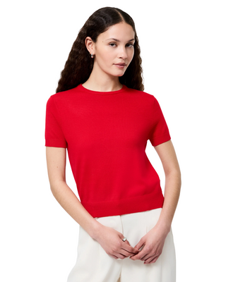 Nola Fine Knit Short Sleeve Sweater- Mars Red