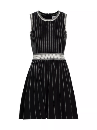 Vertical Texture Jacquard Knit Dress- Black/Ecru
