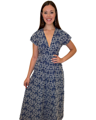 Short Sleeve V-Neck Maxi Dress- Navy Shell