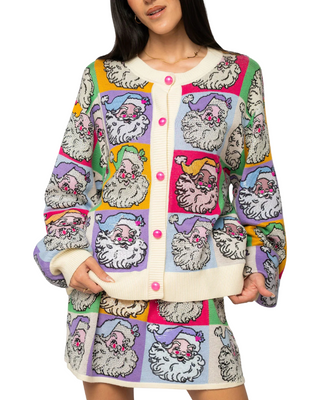 Colorblock Santa Button Up Cardigan- Multi Pastel