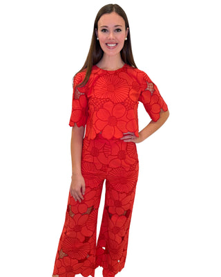 Half Sleeve Top- Red Floral