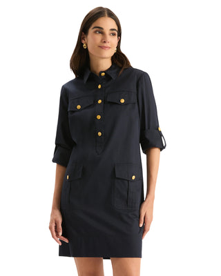 Rory Cotton Shirtdress- Mid Navy