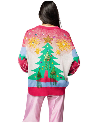 Multi Pearl Fringe Christmas Tree Sweater