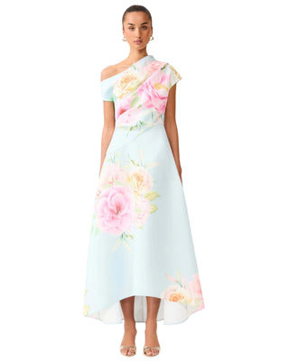 Harper Asymmetrical Gown- Baby Blue Floral