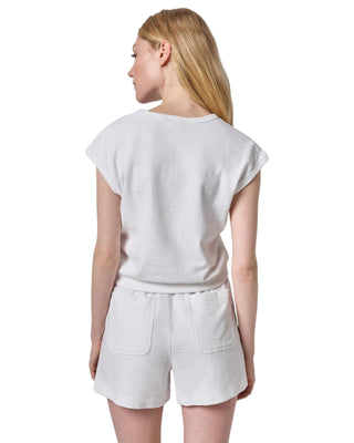 Textured Terry Front Seam Short- White