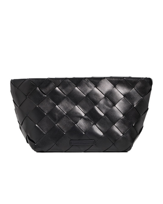 Wide Square Woven Clutch- Black