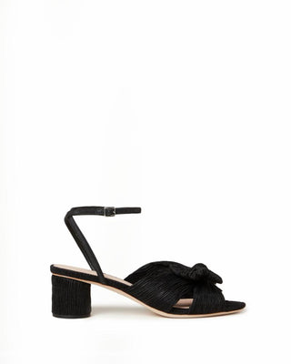 Dahlia Pleated Knot Mule with Ankle Strap- Black