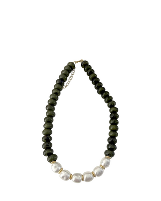 Brynlee Chunky Beaded Pearl Necklace- Olive