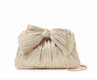 Rayne Pleated Frame Clutch with Bow- Platinum