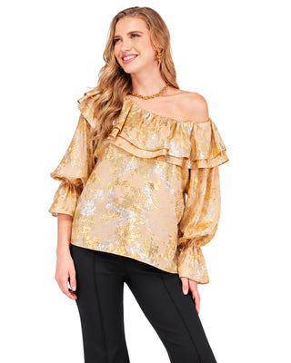 Ramy Ruffles Shoulder Blouse- Gold