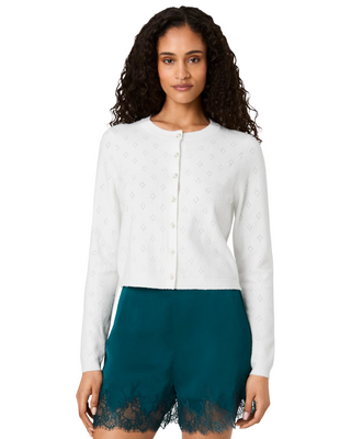 Dakota Knit Pointelle Slim Cardigan- White Dakota