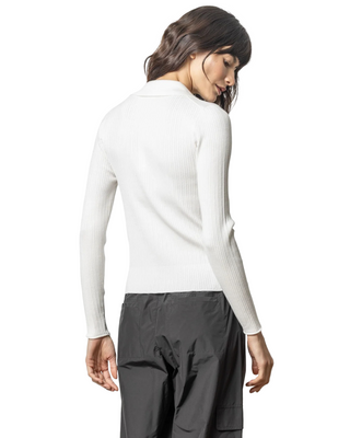 Polo Collar Henley Sweater- White
