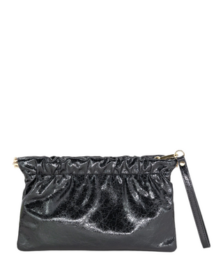 Metallic Scrunch Crossbody Wristlet- Black