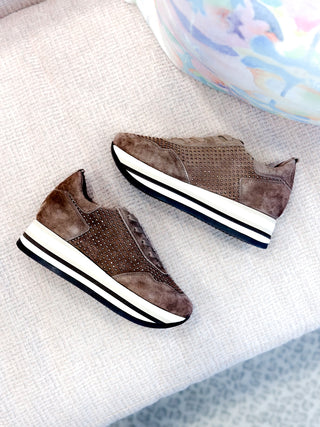 Cassia Tie Platform Sneaker- Cafe Velour
