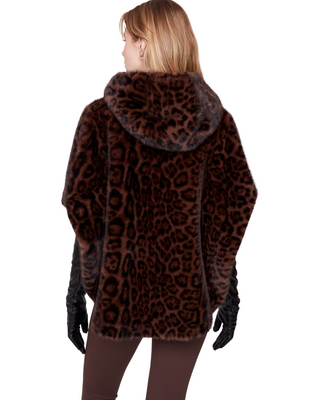 Marlowe Faux Fur Hooded Poncho- Chestnut