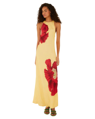 Sleveless Maxi Dress- Poppy Flowers Light Yellow