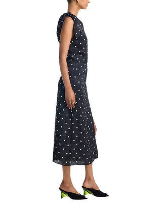 Karina Printed Midi Dress- Black + White
