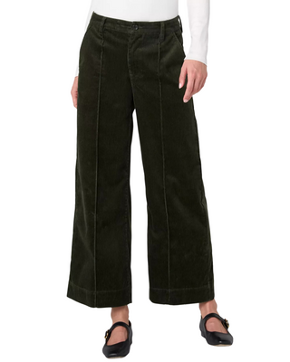 Wide Leg Cropped Corduroy Jeans- Hunter Green