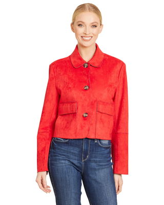 Faux Suede Two Pocket Jacket- Red