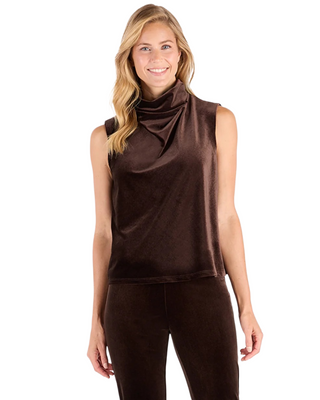 Octavia Stretch Velvet Top- Espresso