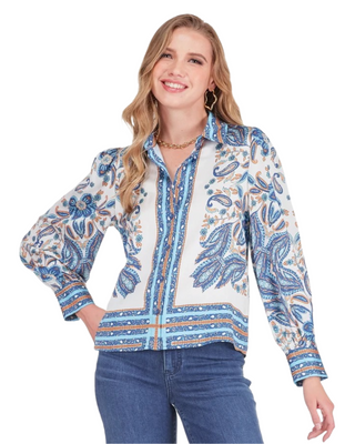 Blue Saffron Puff Sleeve Blouse