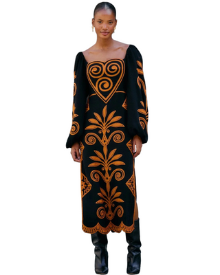 Cornely Ainika Black Artisanal Heart Long Sleeve Dress