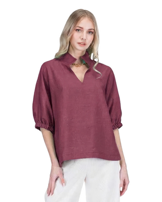Caroline Collar Top- Maroon