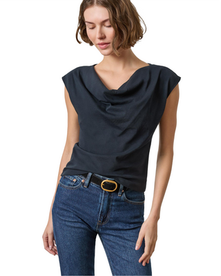 Drape Neck Wedge Top- Black