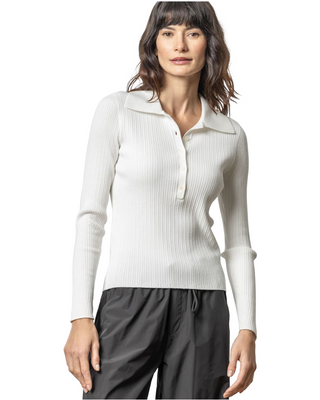 Polo Collar Henley Sweater- White