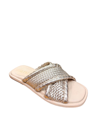 Jolin Sandal- Pale Gold Woven Leather