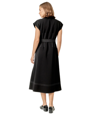 Contrast Stitch Shirt Midi Dress- Black/White