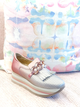 Cynthia Slip-On Sneaker- Silver + Blush Metallic