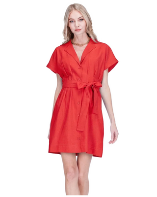 Scarlett Pleated Button Dress- Red