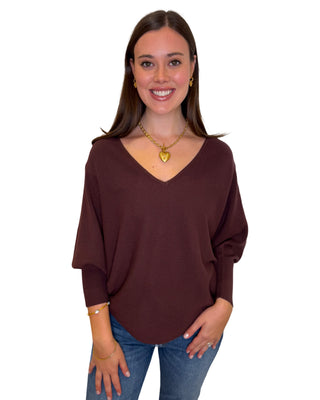 RYU V-Neck Sweater- Chocolate