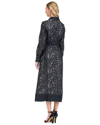 Bernette Pleated Shirtdress- Black Burnout