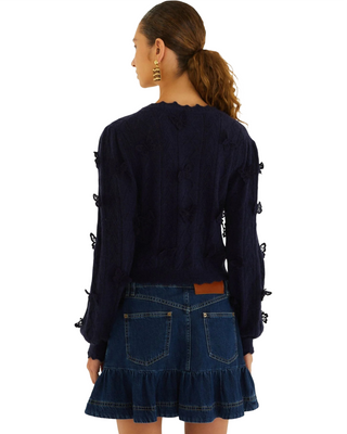 Richilieu 3D Butterflies Artisanal Knit Cardigan- Navy Blue