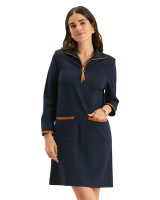 Helena Ponte Trimmed Dress- Mid Navy