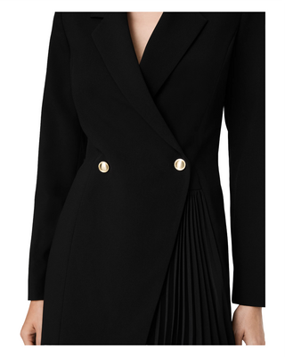 Azra Twill Pleated Tux Dress- Black