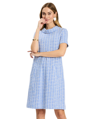 Kristen Knit Dress- Vista Blue White