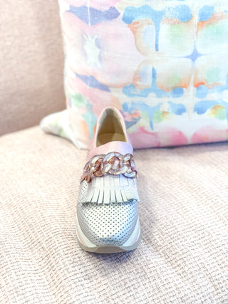Cynthia Slip-On Sneaker- Silver + Blush Metallic