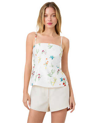 Christine Structured Taffeta Peplum Top- Fleur Summer White