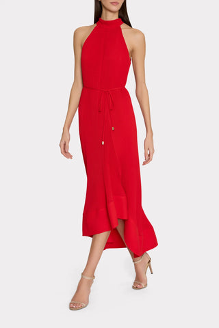 Nalani Pleated Midi Dress- Red