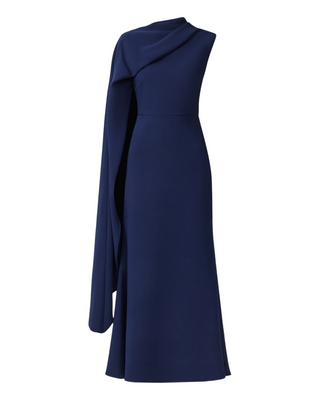 Leonara Asymmetric Cape Dress- Deep Navy