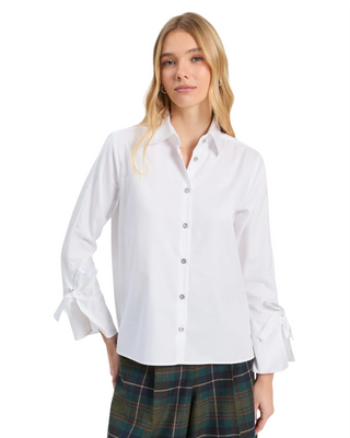 Rhinestone Button Blouse- White