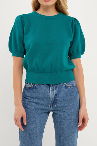 Short Puff Sleeve Knit Top- Multiple Colors